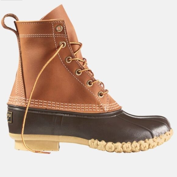 LL‎ Bean Duck Boots Tall 8 inch Leather Tan Brown Waterproof Cabincore Cottage 8 - Picture 1 of 16